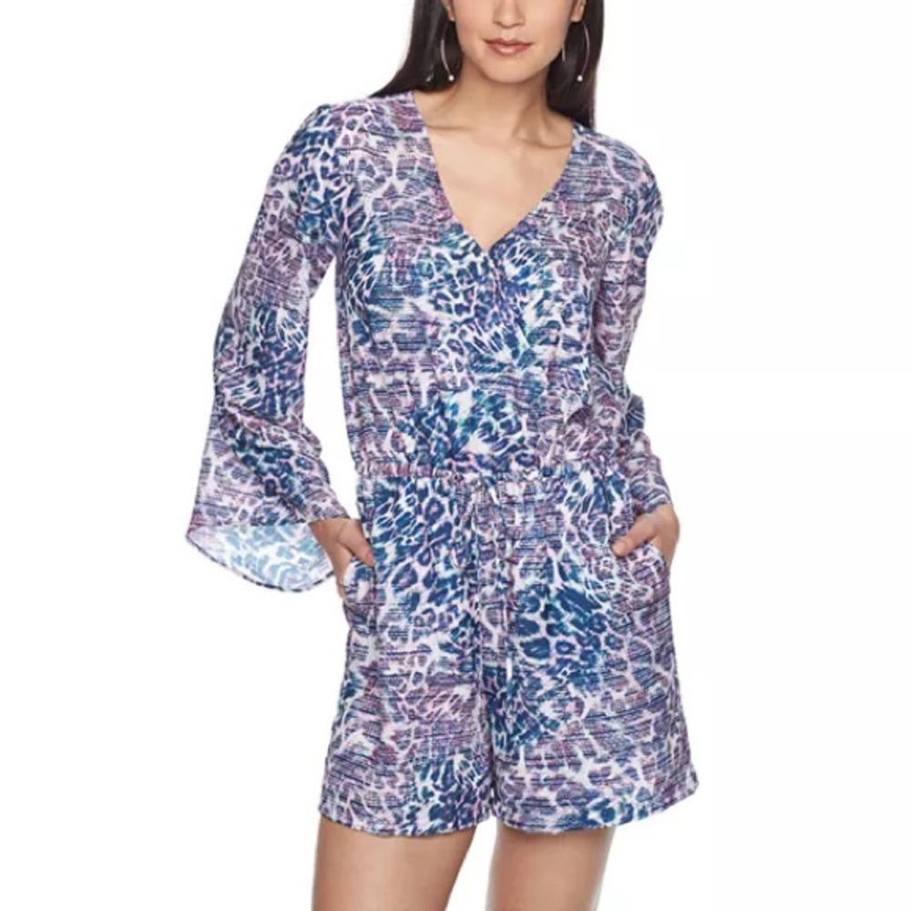 JLo Jennifer Lopez Leopard Print Romper Bell Sleeve NWT Medium